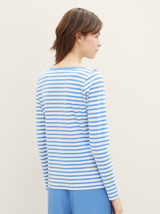 Striped long-sleeved shirt with organic cotton by Denim Female, white mid blue stripe