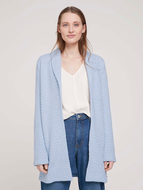 strukturierter Cardigan - Frauen - mid blue white structure strukturierter Cardigan - Frauen - mid blue white structure - 1 - TOM TAILOR Denim