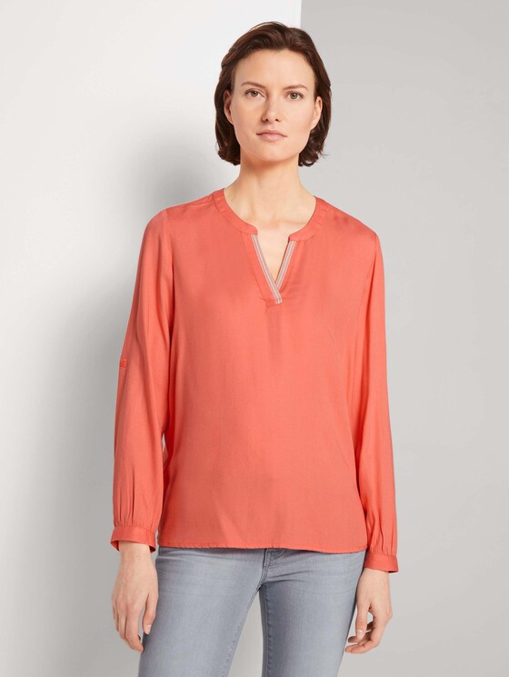 Pleated blouse made with LENZINGTM ECOVEROTM - Women - strong peach tone Pleated blouse made with LENZINGTM ECOVEROTM - Women - strong peach tone - 1 - TOM TAILOR