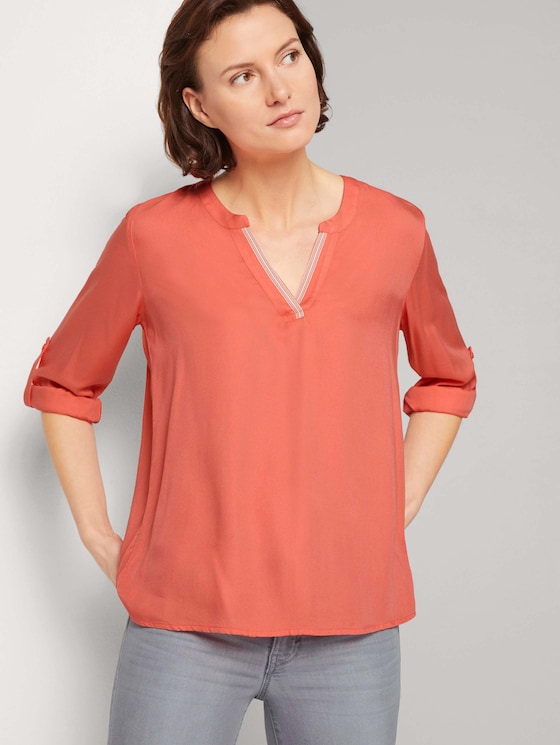 Pleated blouse made with LENZINGTM ECOVEROTM   - Women - strong peach tone - 5 - TOM TAILOR