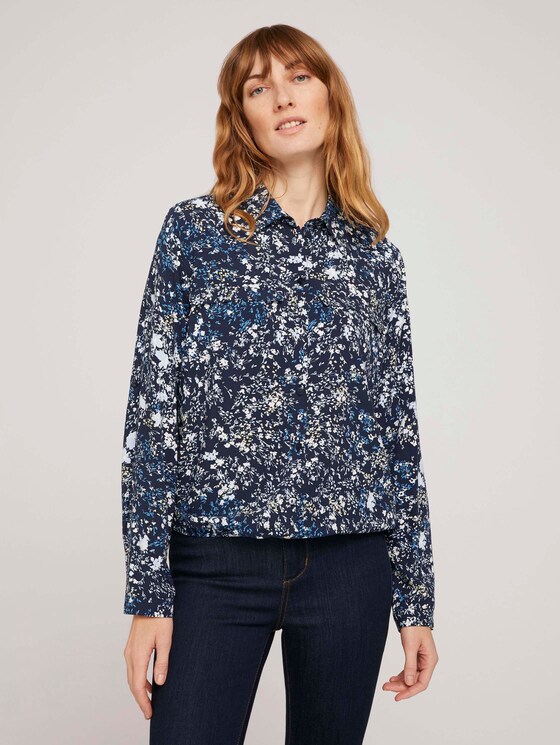 Hemdbluse mit LENZING™ ECOVERO™ und Turn-Up Ärmel - Frauen - navy yellow flower design Hemdbluse mit LENZING™ ECOVERO™ und Turn-Up Ärmel - Frauen - navy yellow flower design - 1 - TOM TAILOR
