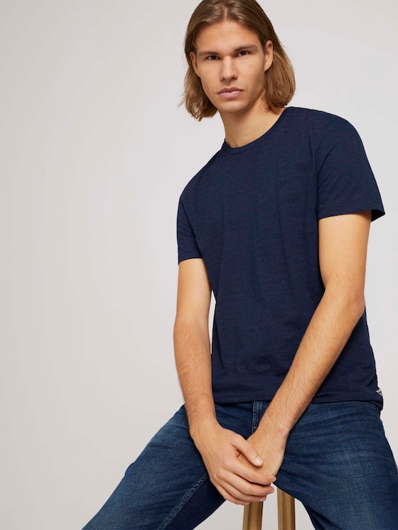 textured t-shirt with organic cotton - Men - Sky Captain Blue Non-Solid textured t-shirt with organic cotton - Men - Sky Captain Blue Non-Solid - 5 - TOM TAILOR Denim