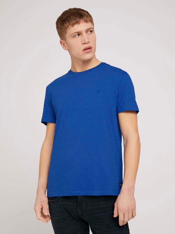 strukturiertes T-Shirt mit Bio-Baumwolle - Männer - Shiny Royal Non Solid strukturiertes T-Shirt mit Bio-Baumwolle - Männer - Shiny Royal Non Solid - 1 - TOM TAILOR Denim