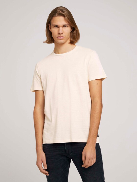 structured T-shirt made with organic cotton - Men - soft beige melange structured T-shirt made with organic cotton - Men - soft beige melange - 1 - TOM TAILOR Denim