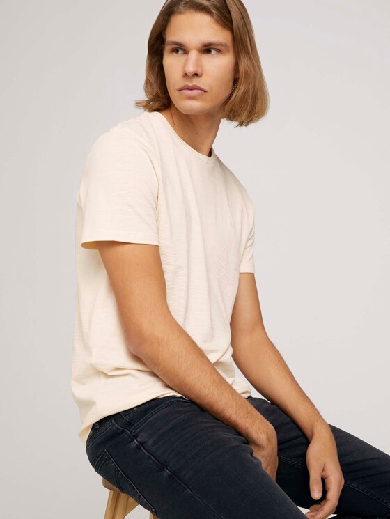 structured T-shirt made with organic cotton - Men - soft beige melange structured T-shirt made with organic cotton - Men - soft beige melange - 5 - TOM TAILOR Denim