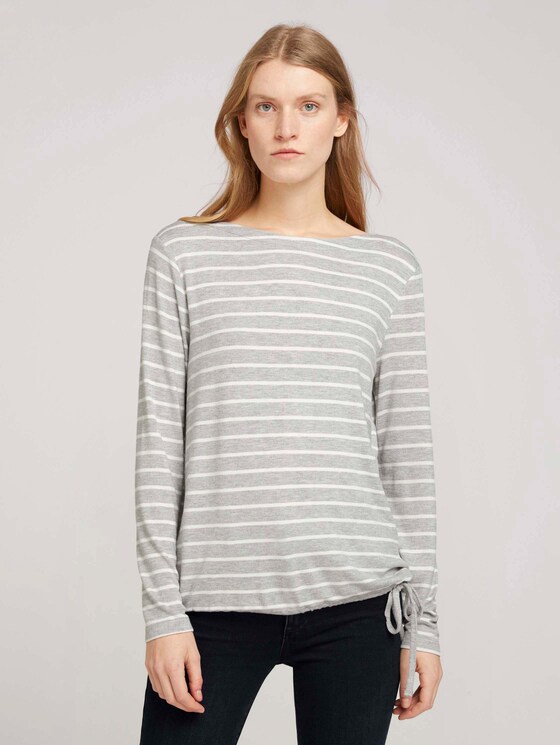 Gestreiftes Langarmshirt - Frauen - grey melange offwhite stripe Gestreiftes Langarmshirt - Frauen - grey melange offwhite stripe - 1 - TOM TAILOR