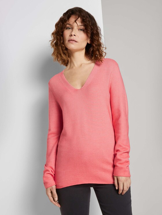 Strukturierter Pullover mit Bio-Baumwolle - Frauen - strong peach tone Strukturierter Pullover mit Bio-Baumwolle - Frauen - strong peach tone - 1 - TOM TAILOR