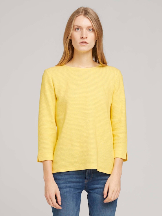 Strukturiertes Sweatshirt mit Seitenschlitzen - Frauen - yellow white mini structure Strukturiertes Sweatshirt mit Seitenschlitzen - Frauen - yellow white mini structure - 1 - TOM TAILOR