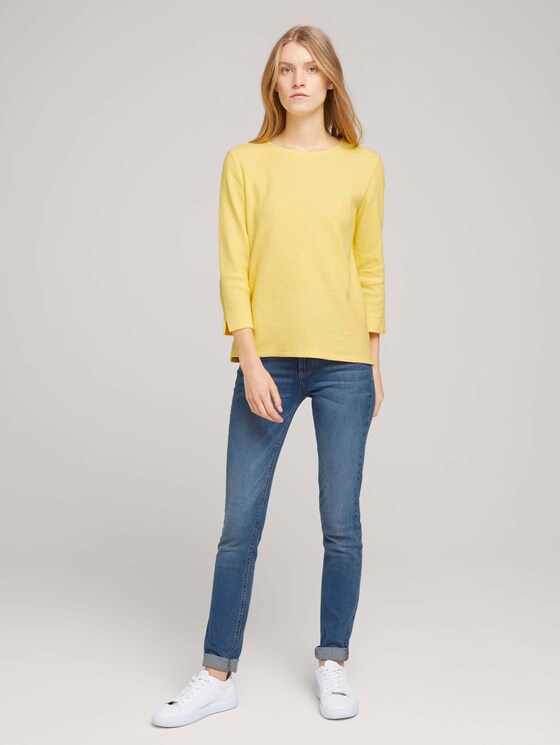 Strukturiertes Sweatshirt mit Seitenschlitzen - Frauen - yellow white mini structure Strukturiertes Sweatshirt mit Seitenschlitzen - Frauen - yellow white mini structure - 3 - TOM TAILOR