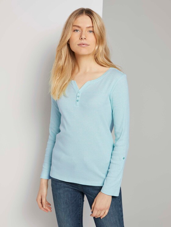 Gestreiftes Henley Shirt - Frauen - offwhite green small stripe Gestreiftes Henley Shirt - Frauen - offwhite green small stripe - 1 - TOM TAILOR