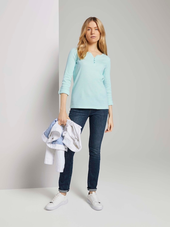 Gestreiftes Henley Shirt - Frauen - offwhite green small stripe Gestreiftes Henley Shirt - Frauen - offwhite green small stripe - 3 - TOM TAILOR