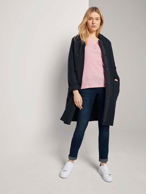 Gestreiftes Henley Shirt mit Bio-Baumwolle - Frauen - offwhite peach small stripe Gestreiftes Henley Shirt mit Bio-Baumwolle - Frauen - offwhite peach small stripe - 3 - TOM TAILOR
