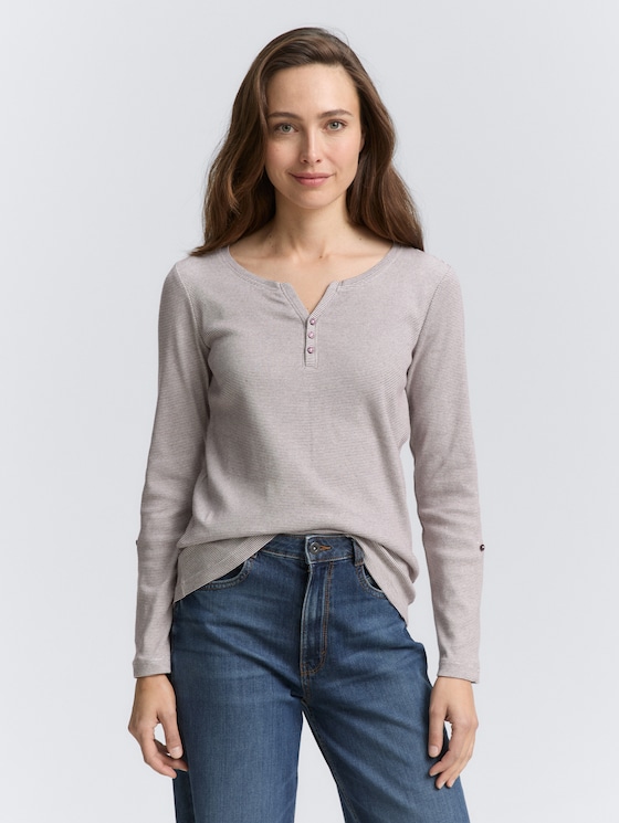 Langarmshirt mit Turn-Up-Funktion von Women, off white red small stripe