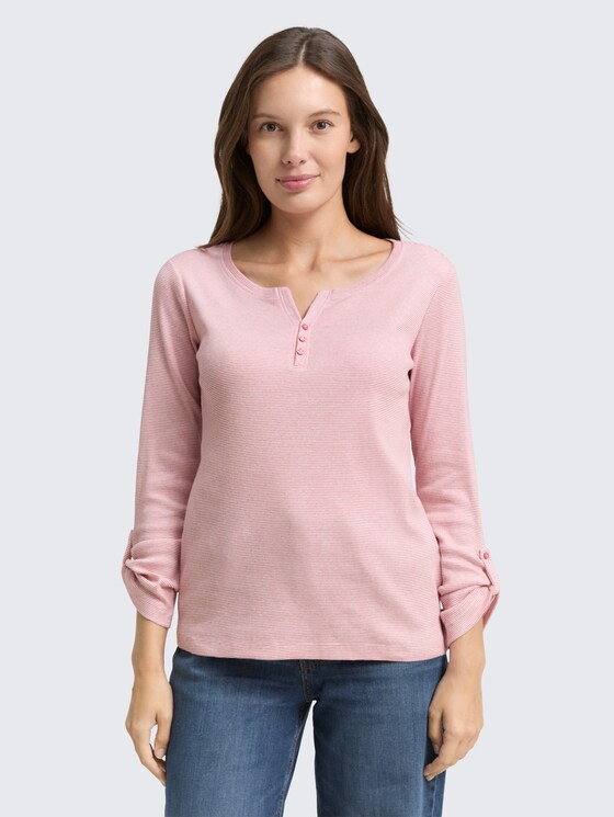 Langarmshirt mit Turn-Up-Funktion von Women, offwhite pink small stripe