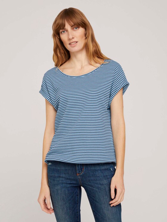 Strukturiertes T-Shirt mit Bio-Baumwolle - Frauen - blue navy popcorn structure Strukturiertes T-Shirt mit Bio-Baumwolle - Frauen - blue navy popcorn structure - 1 - TOM TAILOR