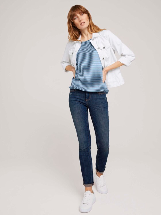 Strukturiertes T-Shirt mit Bio-Baumwolle - Frauen - blue navy popcorn structure Strukturiertes T-Shirt mit Bio-Baumwolle - Frauen - blue navy popcorn structure - 3 - TOM TAILOR