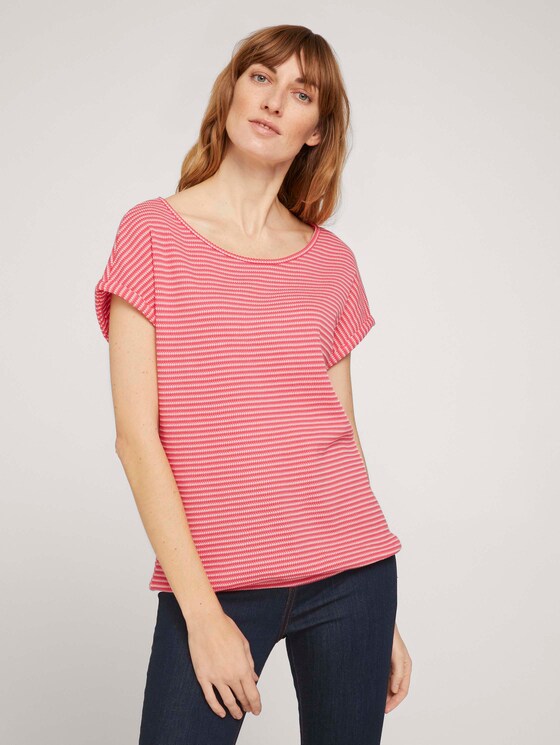 Strukturiertes T-Shirt mit Bio-Baumwolle - Frauen - peach navy popcorn structure Strukturiertes T-Shirt mit Bio-Baumwolle - Frauen - peach navy popcorn structure - 1 - TOM TAILOR