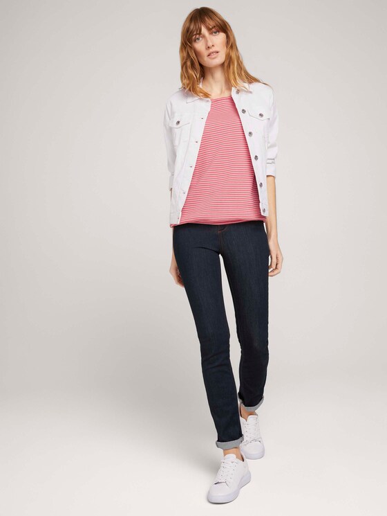 Strukturiertes T-Shirt mit Bio-Baumwolle - Frauen - peach navy popcorn structure Strukturiertes T-Shirt mit Bio-Baumwolle - Frauen - peach navy popcorn structure - 3 - TOM TAILOR