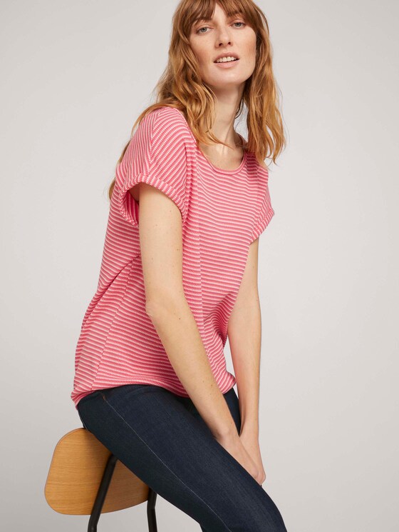 Strukturiertes T-Shirt mit Bio-Baumwolle - Frauen - peach navy popcorn structure Strukturiertes T-Shirt mit Bio-Baumwolle - Frauen - peach navy popcorn structure - 5 - TOM TAILOR