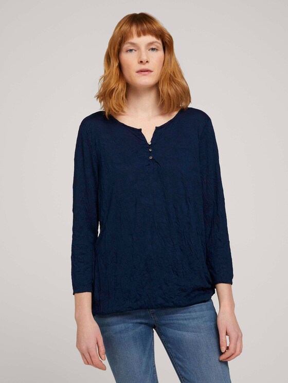 gemustertes T-Shirt mit elatsischem Saum - Frauen - Sky Captain Blue gemustertes T-Shirt mit elatsischem Saum - Frauen - Sky Captain Blue - 1 - TOM TAILOR
