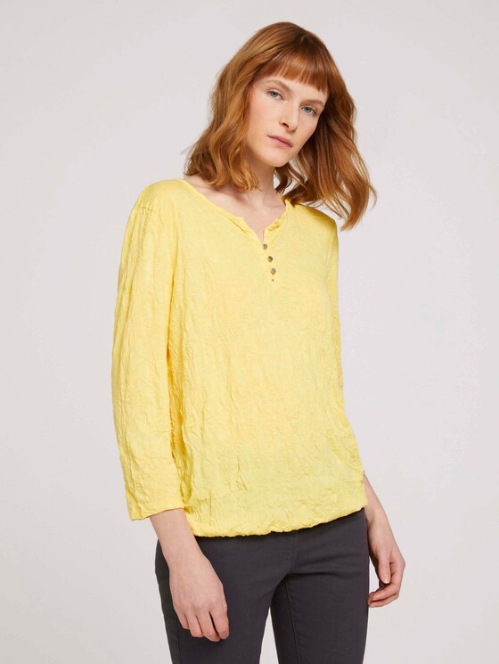 gemustertes T-Shirt mit elatsischem Saum - Frauen - smooth yellow gemustertes T-Shirt mit elatsischem Saum - Frauen - smooth yellow - 1 - TOM TAILOR