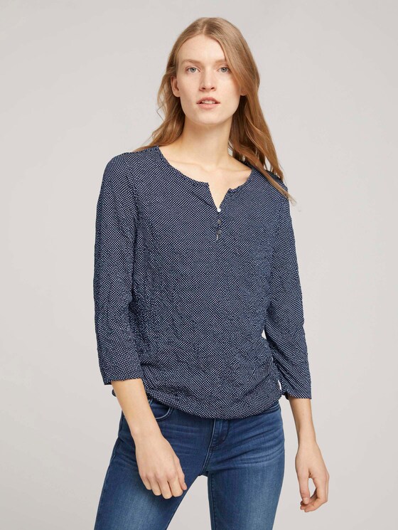 gemustertes T-Shirt mit elatsischem Saum - Frauen - navy dot print gemustertes T-Shirt mit elatsischem Saum - Frauen - navy dot print - 1 - TOM TAILOR
