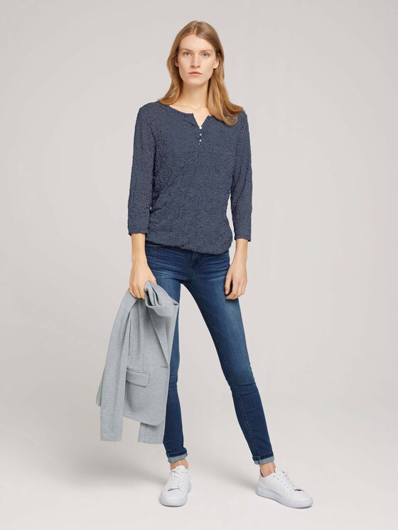 gemustertes T-Shirt mit elatsischem Saum - Frauen - navy dot print gemustertes T-Shirt mit elatsischem Saum - Frauen - navy dot print - 3 - TOM TAILOR