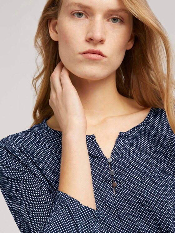 gemustertes T-Shirt mit elatsischem Saum - Frauen - navy dot print gemustertes T-Shirt mit elatsischem Saum - Frauen - navy dot print - 9 - TOM TAILOR