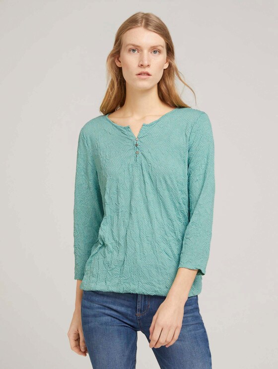 gemustertes T-Shirt mit elatsischem Saum - Frauen - green white minimal design gemustertes T-Shirt mit elatsischem Saum - Frauen - green white minimal design - 1 - TOM TAILOR