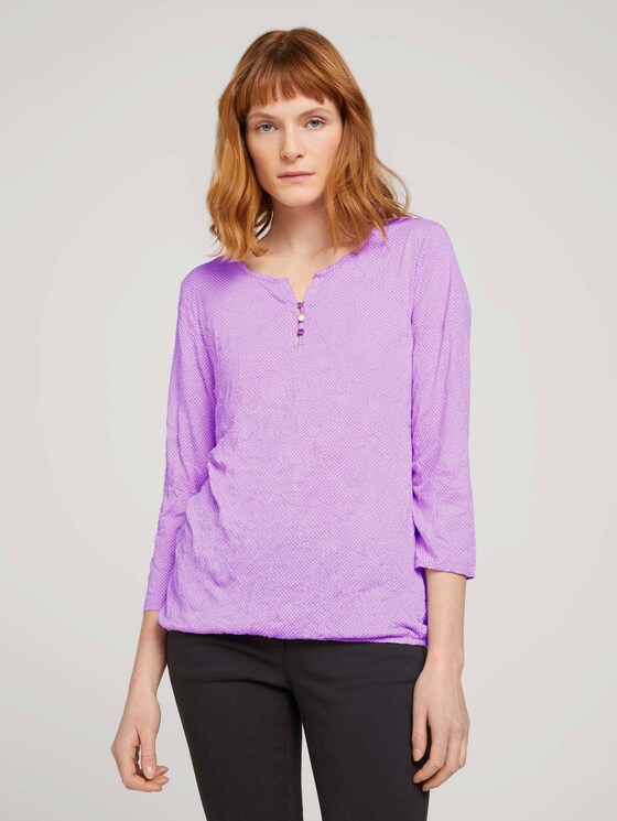 gemustertes T-Shirt mit elatsischem Saum - Frauen - lilac dot design gemustertes T-Shirt mit elatsischem Saum - Frauen - lilac dot design - 1 - TOM TAILOR