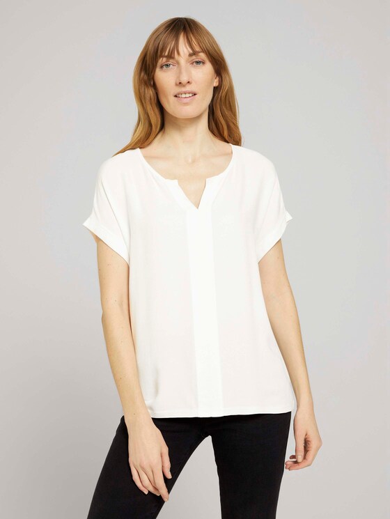 Henley T-Shirt im Materialmix - Frauen - Whisper White Henley T-Shirt im Materialmix - Frauen - Whisper White - 1 - TOM TAILOR