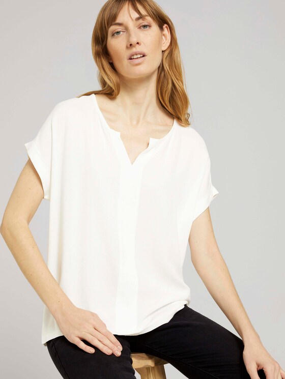Henley T-Shirt im Materialmix - Frauen - Whisper White Henley T-Shirt im Materialmix - Frauen - Whisper White - 5 - TOM TAILOR