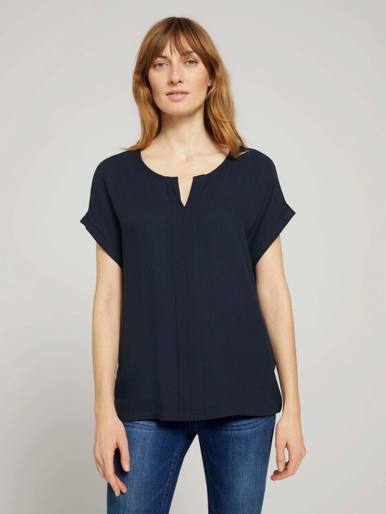 Henley T-Shirt im Materialmix - Frauen - Sky Captain Blue Henley T-Shirt im Materialmix - Frauen - Sky Captain Blue - 1 - TOM TAILOR