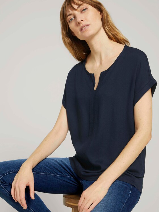 Henley T-Shirt im Materialmix - Frauen - Sky Captain Blue Henley T-Shirt im Materialmix - Frauen - Sky Captain Blue - 5 - TOM TAILOR