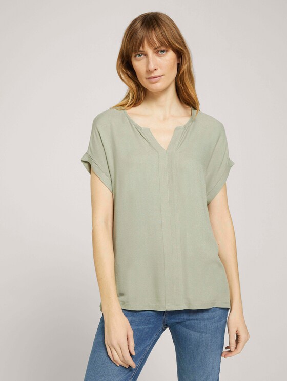 Henley T-Shirt im Materialmix - Frauen - Prairie Grass Green Henley T-Shirt im Materialmix - Frauen - Prairie Grass Green - 1 - TOM TAILOR