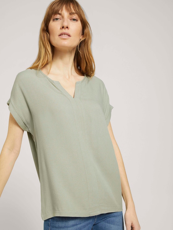 Henley T-Shirt im Materialmix - Frauen - Prairie Grass Green Henley T-Shirt im Materialmix - Frauen - Prairie Grass Green - 5 - TOM TAILOR