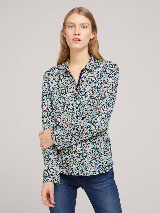 Gemustertes Henley Shirt - Frauen - navy burred floral design Gemustertes Henley Shirt - Frauen - navy burred floral design - 1 - TOM TAILOR