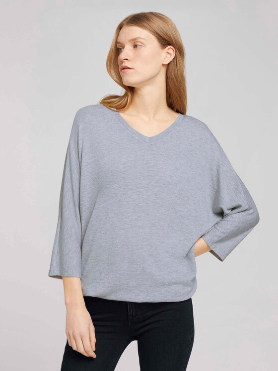 Meliertes Shirt mit elastischem Bund - Frauen - Silver Grey Melange Meliertes Shirt mit elastischem Bund - Frauen - Silver Grey Melange - 1 - TOM TAILOR