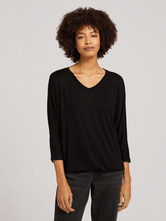 Gemêleerd shirt met elastische tailleband - Vrouwen - deep black Gemêleerd shirt met elastische tailleband - Vrouwen - deep black - 1 - TOM TAILOR