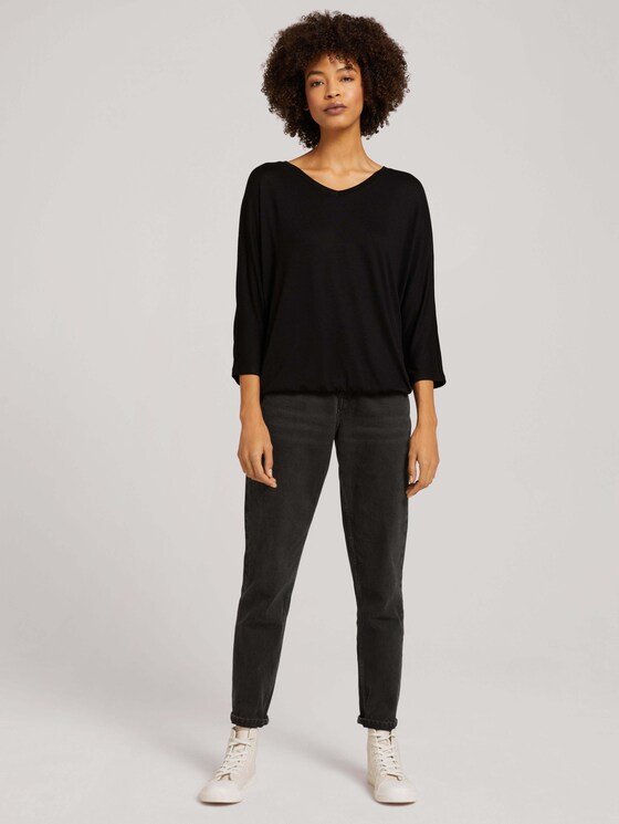 Gemêleerd shirt met elastische tailleband - Vrouwen - deep black Gemêleerd shirt met elastische tailleband - Vrouwen - deep black - 3 - TOM TAILOR