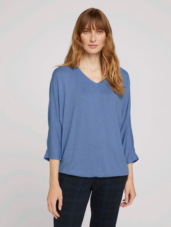 Meliertes Shirt mit elastischem Bund - Frauen - sea blue melange Meliertes Shirt mit elastischem Bund - Frauen - sea blue melange - 1 - TOM TAILOR