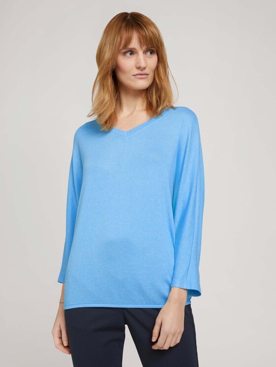 Meliertes Shirt mit elastischem Bund - Frauen - soft cloud blue melange Meliertes Shirt mit elastischem Bund - Frauen - soft cloud blue melange - 1 - TOM TAILOR
