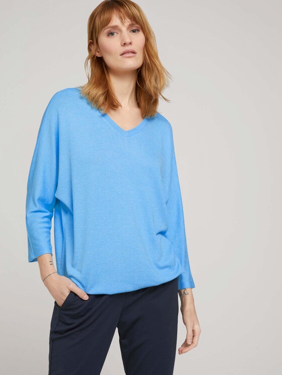 Meliertes Shirt mit elastischem Bund - Frauen - soft cloud blue melange Meliertes Shirt mit elastischem Bund - Frauen - soft cloud blue melange - 5 - TOM TAILOR
