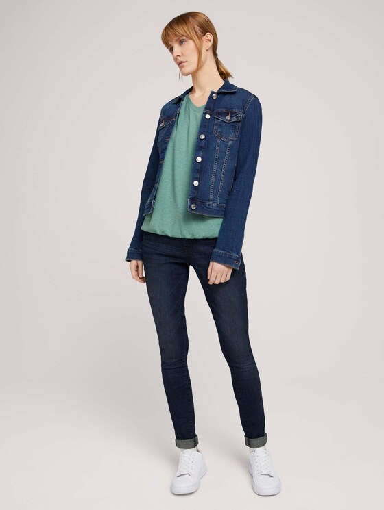 Meliertes Shirt mit elastischem Bund - Frauen - soft leaf green melange Meliertes Shirt mit elastischem Bund - Frauen - soft leaf green melange - 3 - TOM TAILOR