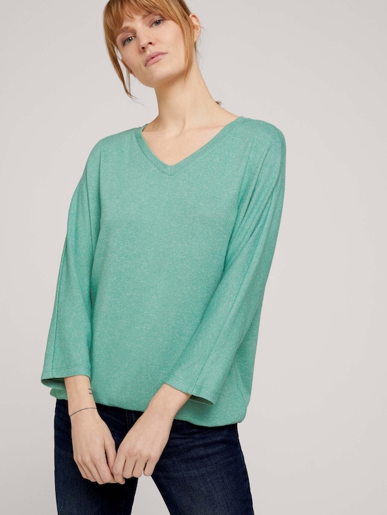 Meliertes Shirt mit elastischem Bund - Frauen - soft leaf green melange Meliertes Shirt mit elastischem Bund - Frauen - soft leaf green melange - 5 - TOM TAILOR