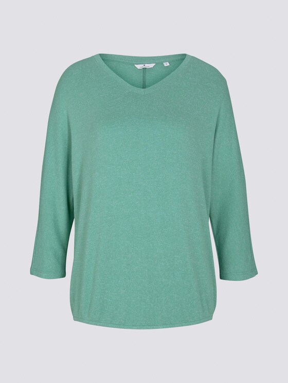 Meliertes Shirt mit elastischem Bund - Frauen - soft leaf green melange Meliertes Shirt mit elastischem Bund - Frauen - soft leaf green melange - 7 - TOM TAILOR