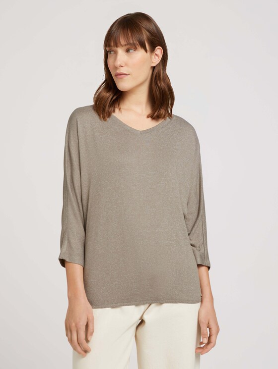 Meliertes Shirt mit elastischem Bund - Frauen - oyster grey melange Meliertes Shirt mit elastischem Bund - Frauen - oyster grey melange - 1 - TOM TAILOR
