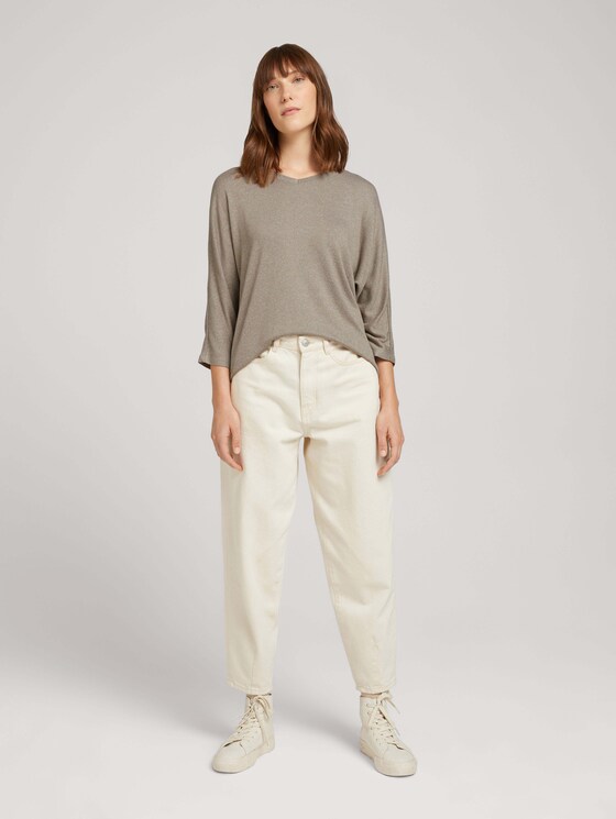 Meliertes Shirt mit elastischem Bund - Frauen - oyster grey melange Meliertes Shirt mit elastischem Bund - Frauen - oyster grey melange - 3 - TOM TAILOR