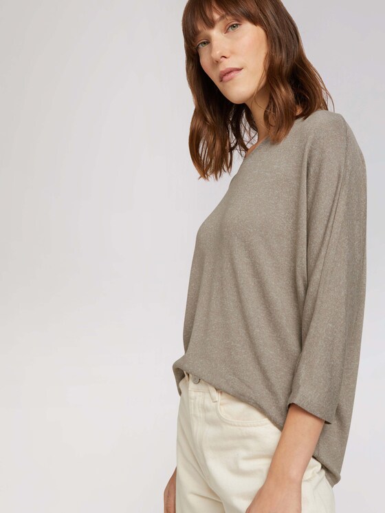 Meliertes Shirt mit elastischem Bund - Frauen - oyster grey melange Meliertes Shirt mit elastischem Bund - Frauen - oyster grey melange - 5 - TOM TAILOR