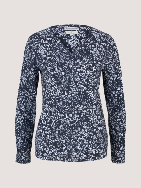 Gemusterte Bluse mit LENZING™ ECOVERO™ und V-Ausschnitt - Frauen - navy flower design Gemusterte Bluse mit LENZING™ ECOVERO™ und V-Ausschnitt - Frauen - navy flower design - 7 - TOM TAILOR